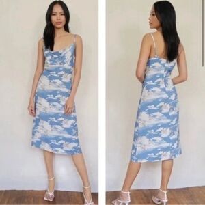 Reformation Astrid On Cielo blue and white cloud print midi dress Size Small